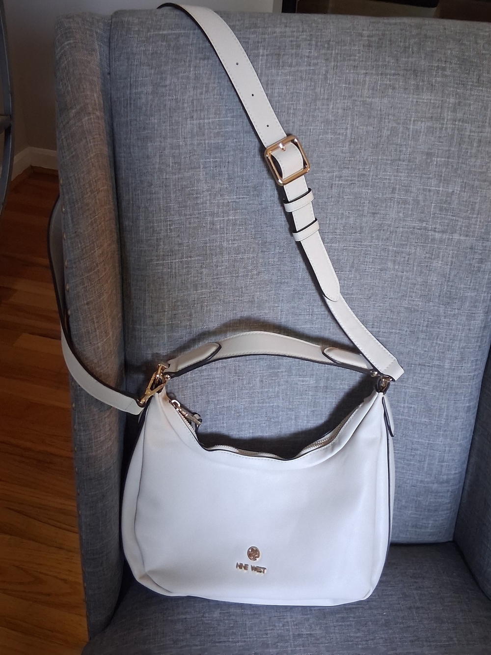 Nine West Cream Leather Crossbody Shoulder Bag with Gold Hardware
